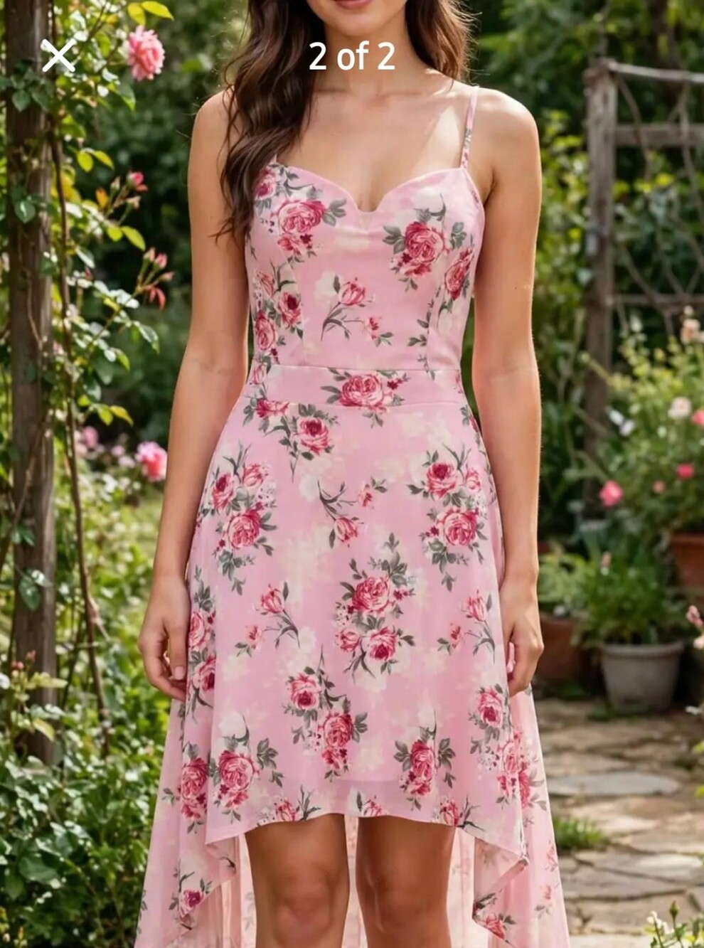 🌞No Boundaries Pink Floral High-Low Spaghetti Strap Dress